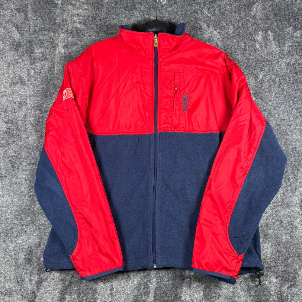 NFL New England Patriots Fleece Nylon Jacket Mens Large Red Navy Blue Full Zip